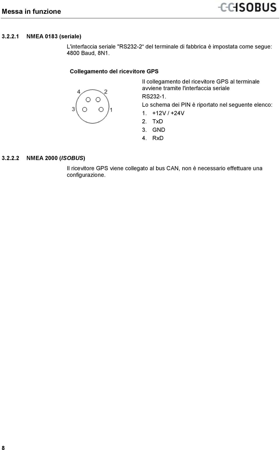 Collegamento del ricevitore GPS Il collegamento del ricevitore GPS al terminale avviene tramite l'interfaccia seriale