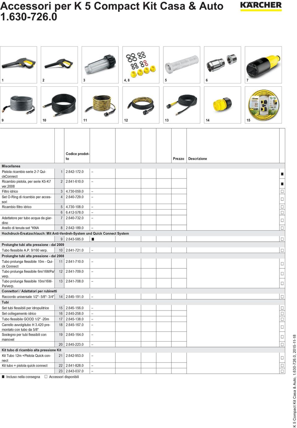 0 Hochdruck-Ersatzschlauch: Mit Anti-Verdreh-System und Quick Connect System 9 2.643-585.0 Prolunghe tubi alta pressione - dal 2009 Tubo flessibile A.P. 9/160 verp. 10 2.641-721.