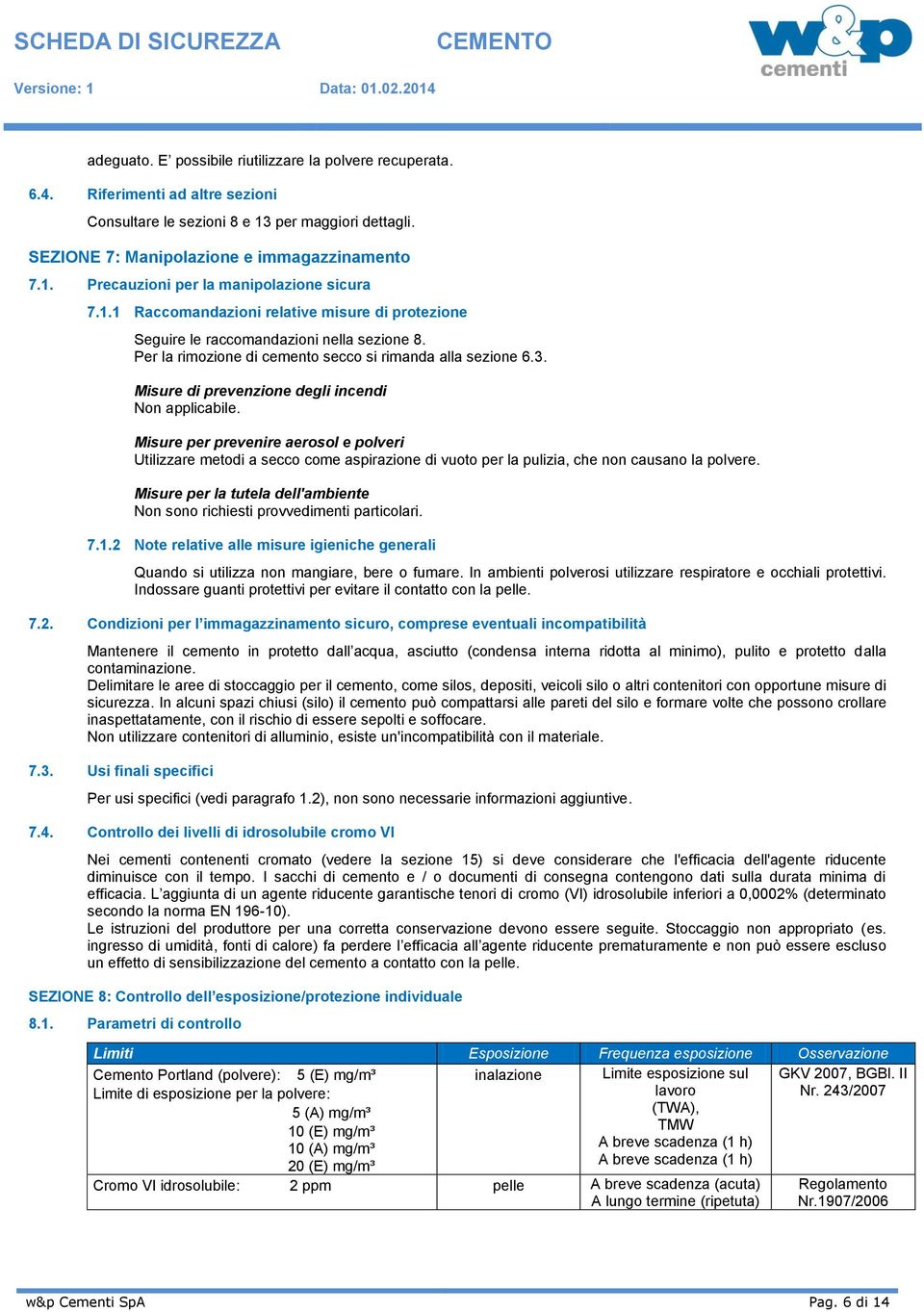 Per la rimzine di cement secc si rimanda alla sezine 6.3. Misure di prevenzine degli incendi Nn applicabile.