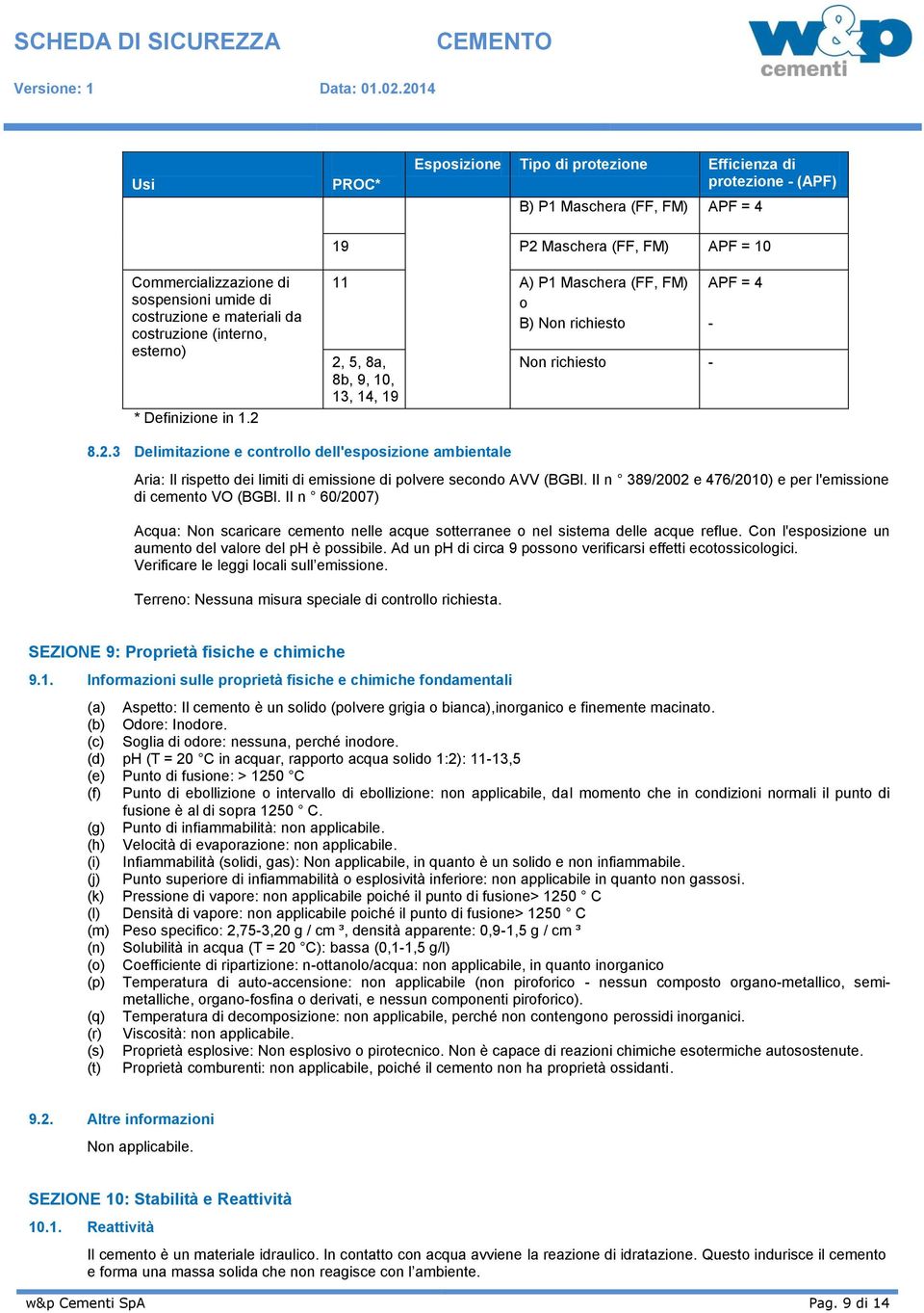 cstruzine (intern, estern) * Definizine in 1.2 11 A) P1 Maschera (FF, FM) B) Nn richiest 2, 5, 8a, 8b, 9, 10, 13, 14, 19 Nn richiest APF = 4 8.2.3 Delimitazine e cntrll dell'espsizine ambientale Aria: Il rispett dei limiti di emissine di plvere secnd AVV (BGBl.