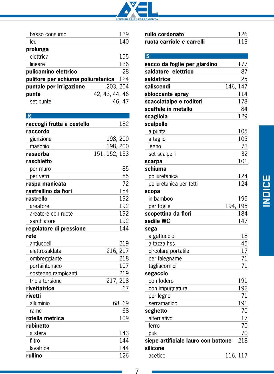 areatore 192 areatore con ruote 192 sarchiatore 192 regolatore di pressione 144 rete antiuccelli 219 elettrosaldata 216, 217 ombreggiante 218 portaintonaco 107 sostegno rampicanti 219 tripla torsione