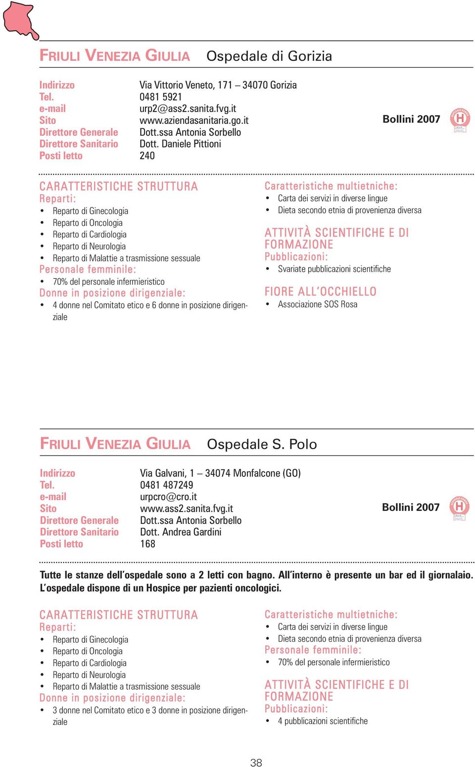 nel Comitato etico e 6 donne in posizione dirigenziale Carta dei servizi in diverse lingue Dieta secondo etnia di provenienza diversa ATTIVITÀ SCIENTIFICHE E DI Pubblicazioni: Svariate pubblicazioni