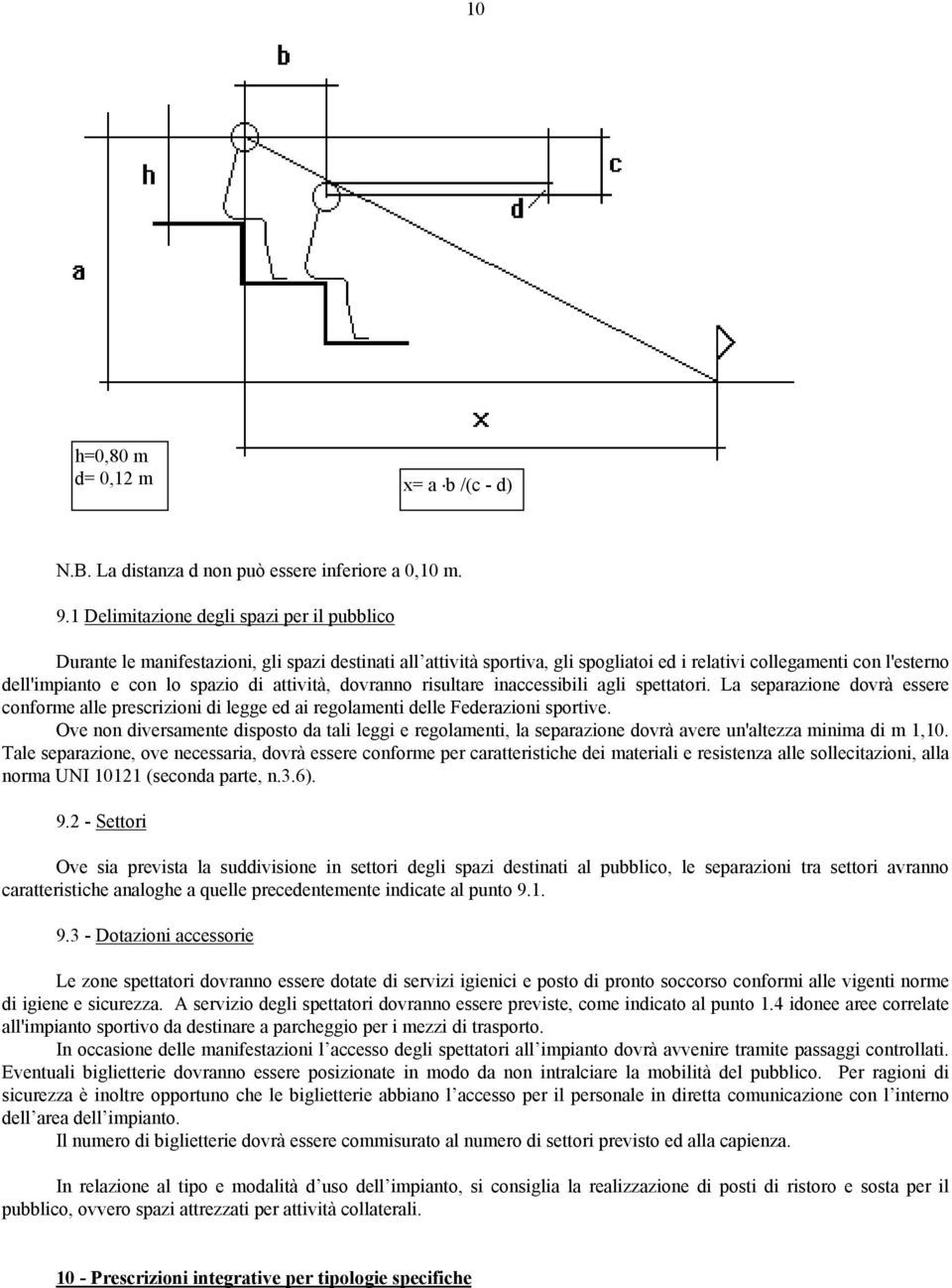 di attività, dovranno risultare inaccessibili agli spettatori. La separazione dovrà essere conforme alle prescrizioni di legge ed ai regolamenti delle Federazioni sportive.