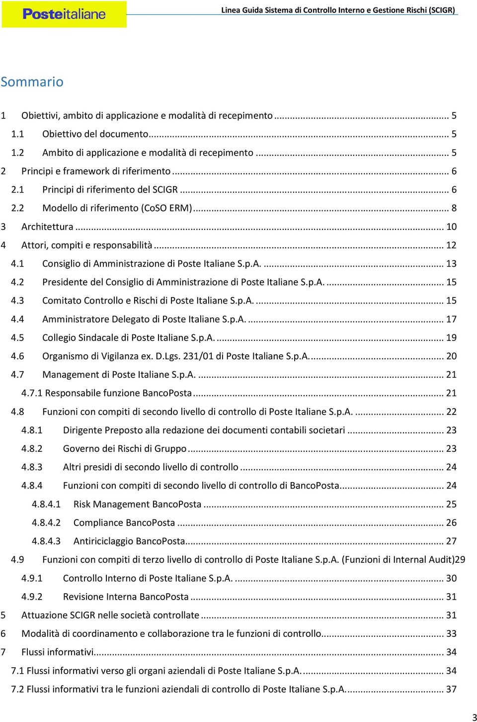 1 Consiglio di Amministrazione di Poste Italiane S.p.A.... 13 4.2 Presidente del Consiglio di Amministrazione di Poste Italiane S.p.A.... 15 4.3 Comitato Controllo e Rischi di Poste Italiane S.p.A.... 15 4.4 Amministratore Delegato di Poste Italiane S.