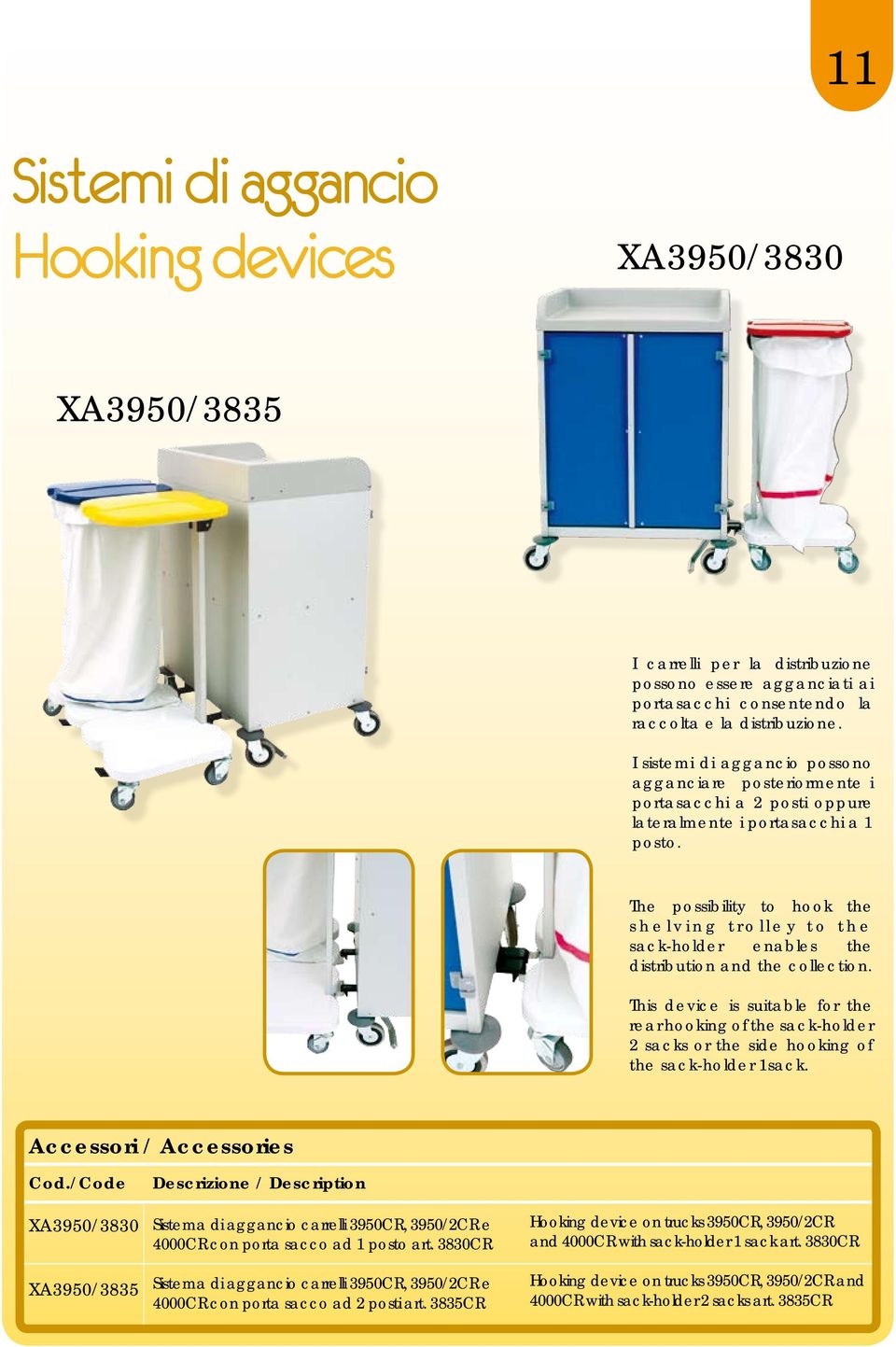 The possibility to hook the s h e l v i n g t r o l l e y t o t h e sack-holder enables the distribution and the collection.