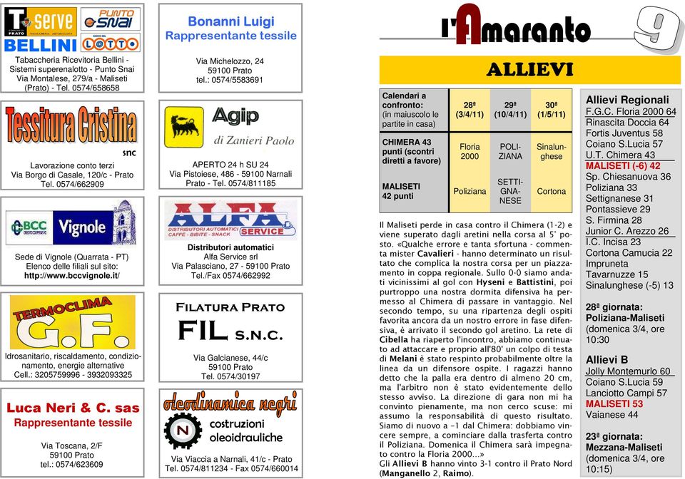 0574/662909 Idrosanitario, riscaldamento, condizionamento, energie alternative Cell.: 3205759996-3932093325 Luca Neri & C. sas Rappresentante tessile Via Toscana, 2/F 59100 Prato tel.