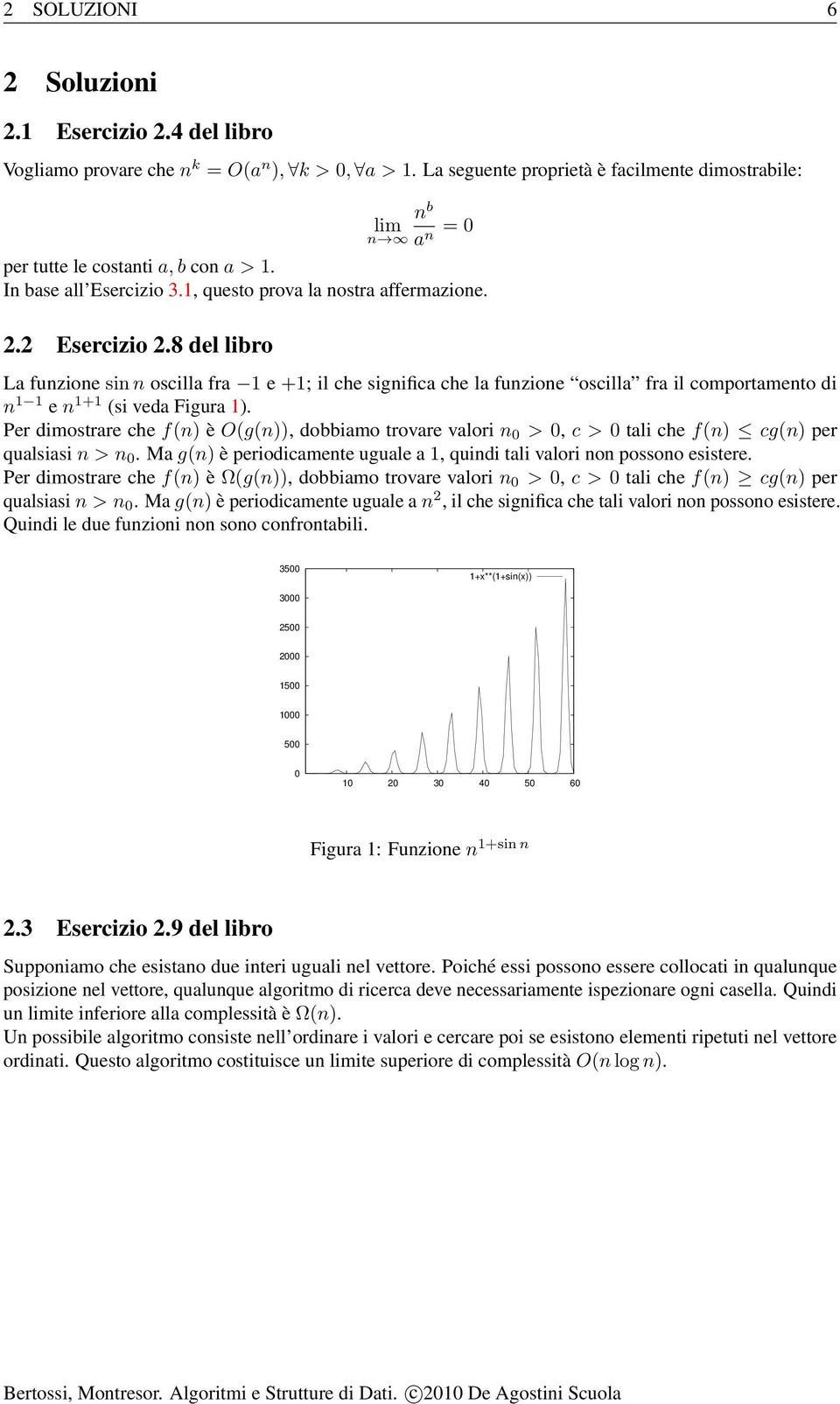 Per dimostrare che f(n) è O(g(n)), dobbiamo trovare valori n 0 > 0, c > 0 tali che f(n) cg(n) per qualsiasi n > n 0. Ma g(n) è periodicamente uguale a 1, quindi tali valori non possono esistere.