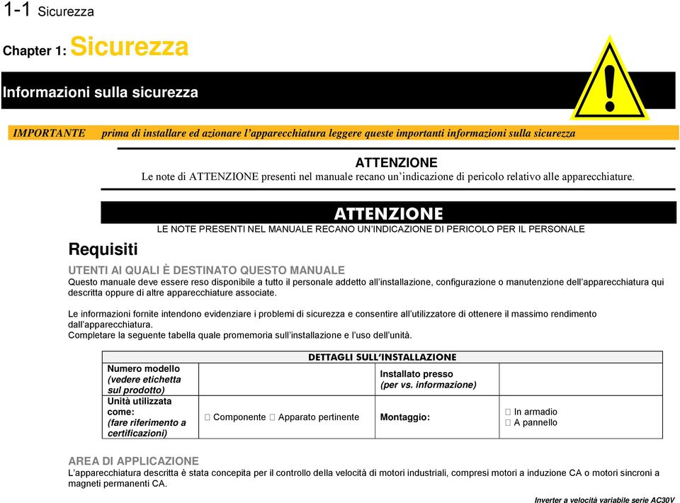 Requisiti ATTENZIONE LE NOTE PRESENTI NEL MANUALE RECANO UN INDICAZIONE DI PERICOLO PER IL PERSONALE UTENTI AI QUALI È DESTINATO QUESTO MANUALE Questo manuale deve essere reso disponibile a tutto il