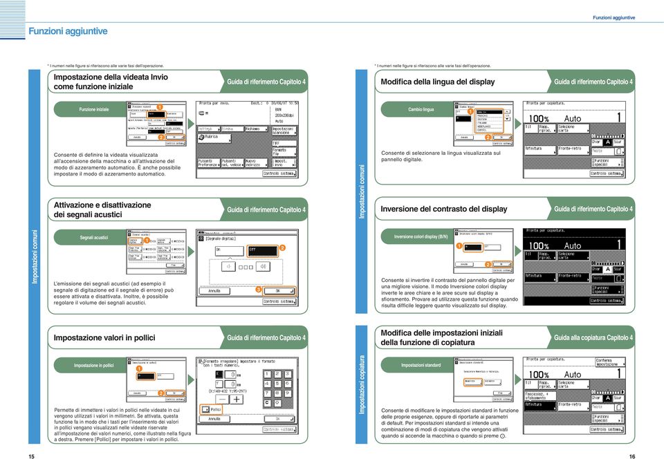 definire la videata visualizzata all accensione della macchina o all attivazione del modo di azzeramento automatico. È anche possibile impostare il modo di azzeramento automatico.