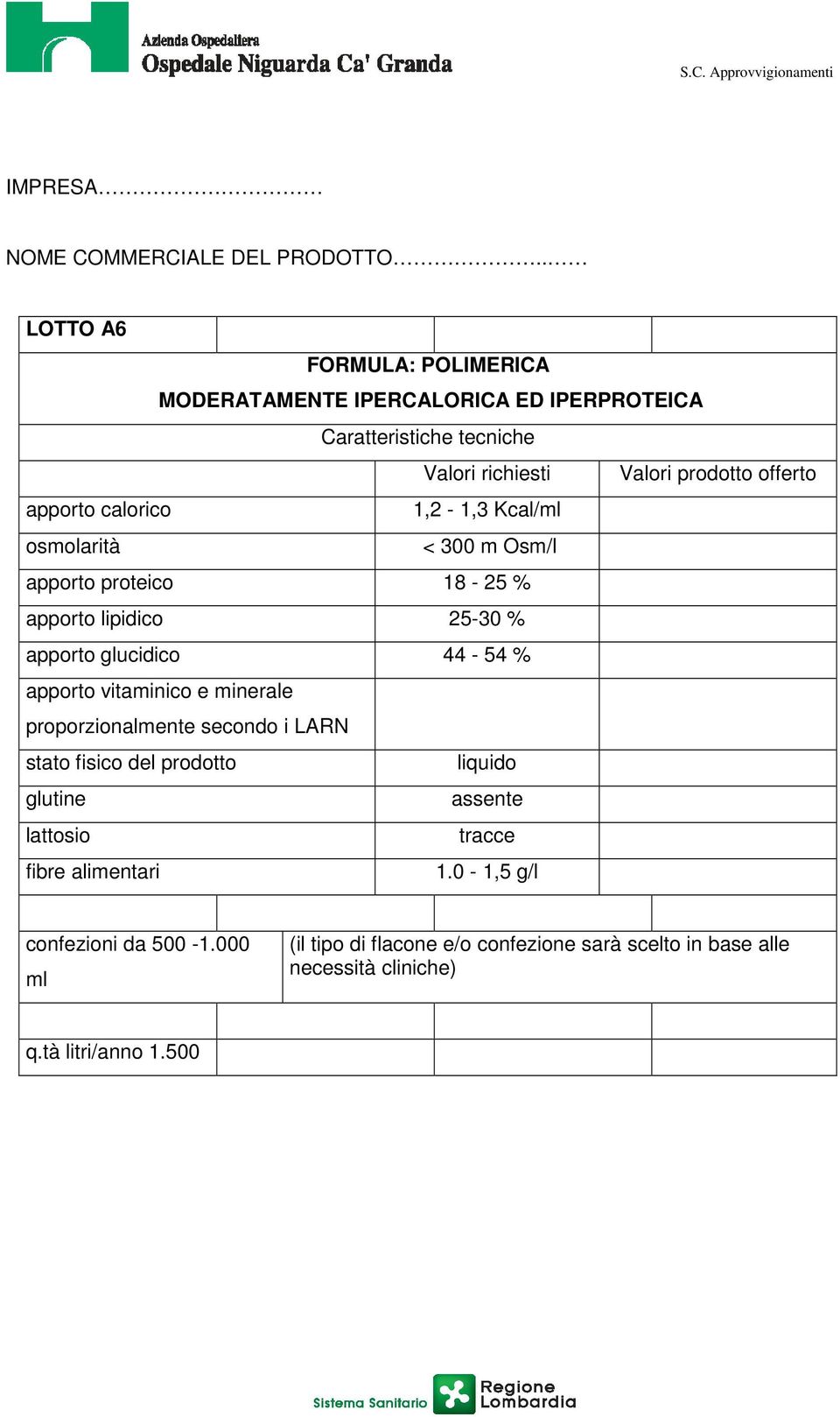 glucidico 44-54 % 1.0-1,5 g/l confezioni da 500-1.