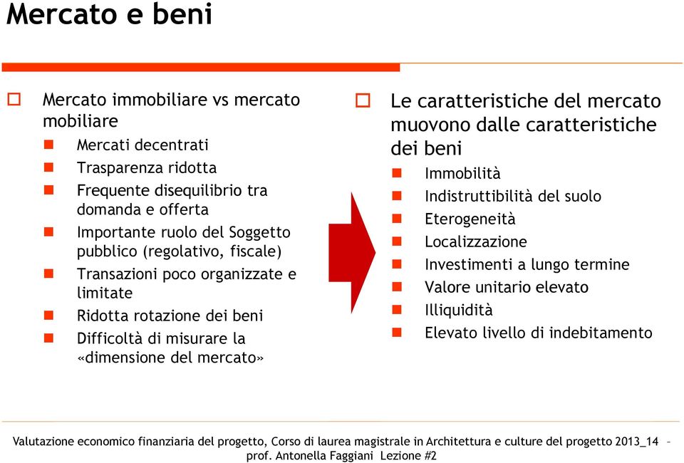 Difficoltà di misurare la «dimensione del mercato» Le caratteristiche del mercato muovono dalle caratteristiche dei beni Immobilità