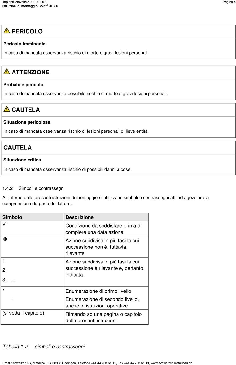 CAUTELA Situazione critica In caso di mancata osservanza rischio di possibili danni a cose. 1.4.