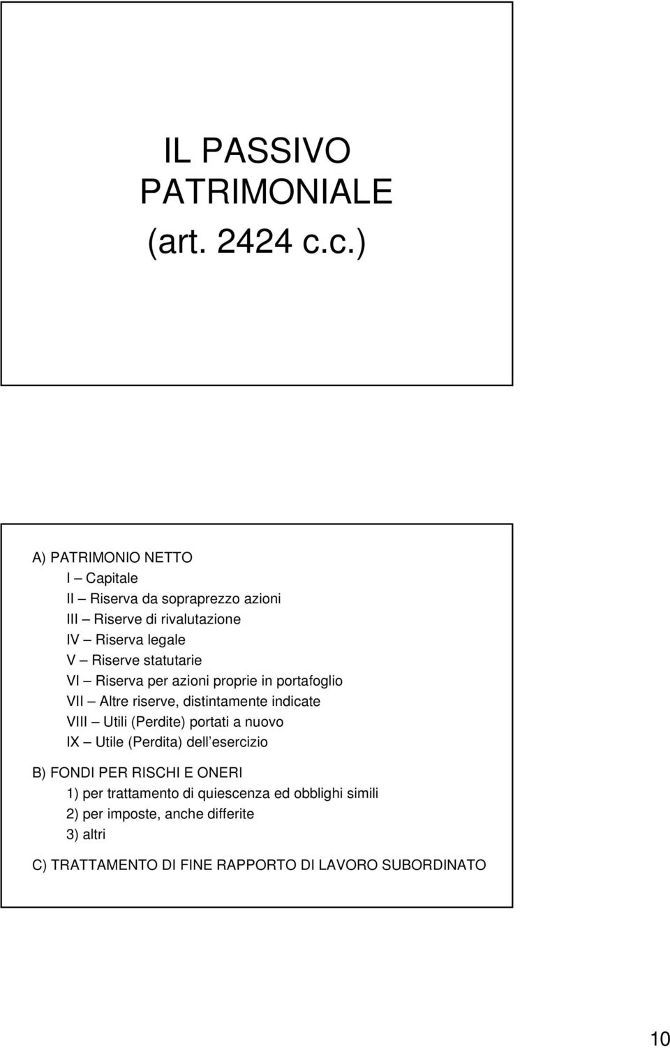 statutarie VI Riserva per azioni proprie in portafoglio VII Altre riserve, distintamente indicate VIII Utili (Perdite) portati