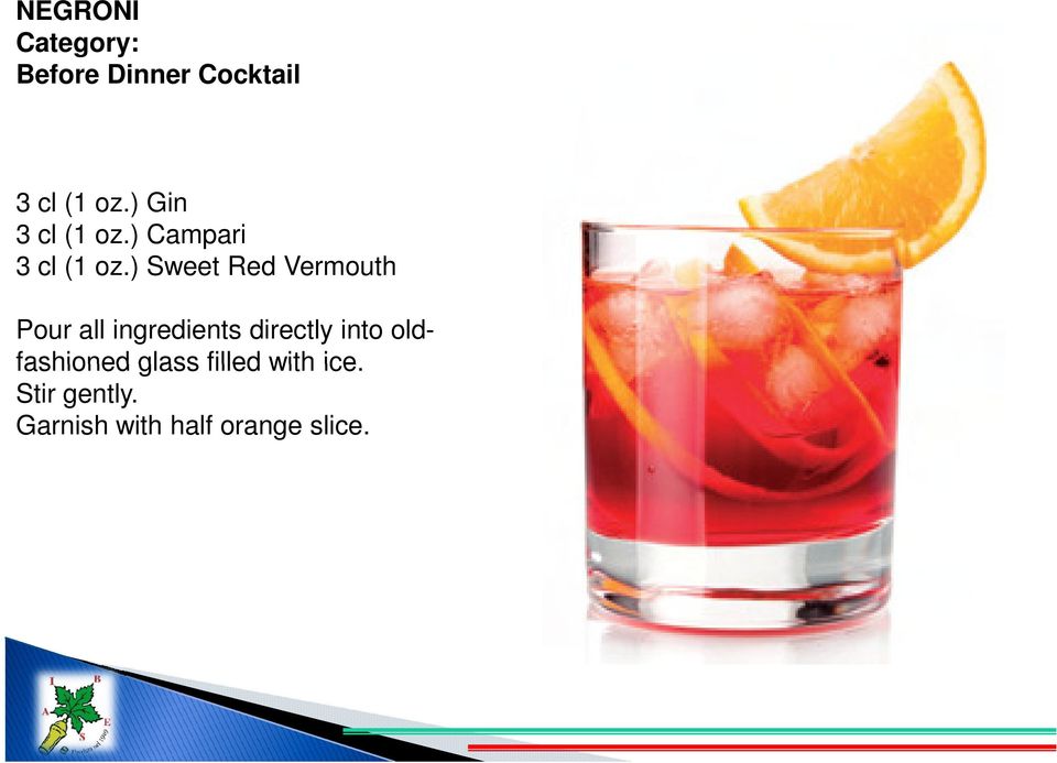 ) Sweet Red Vermouth Pour all ingredients directly