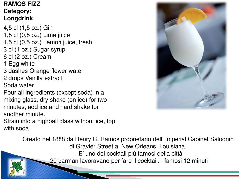 two minutes, add ice and hard shake for another minute. Strain into a highball glass without ice, top with soda. Creato nel 1888 da Henry C.