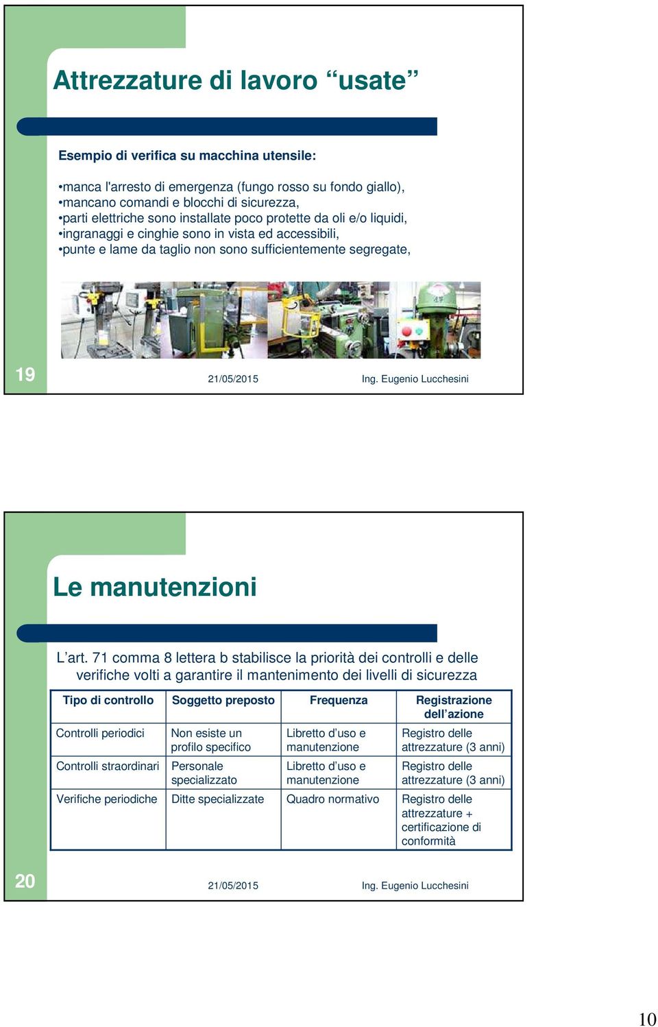 71 comma 8 lettera b stabilisce la priorità dei controlli e delle verifiche volti a garantire il mantenimento dei livelli di sicurezza Tipo di controllo Controlli periodici Controlli straordinari