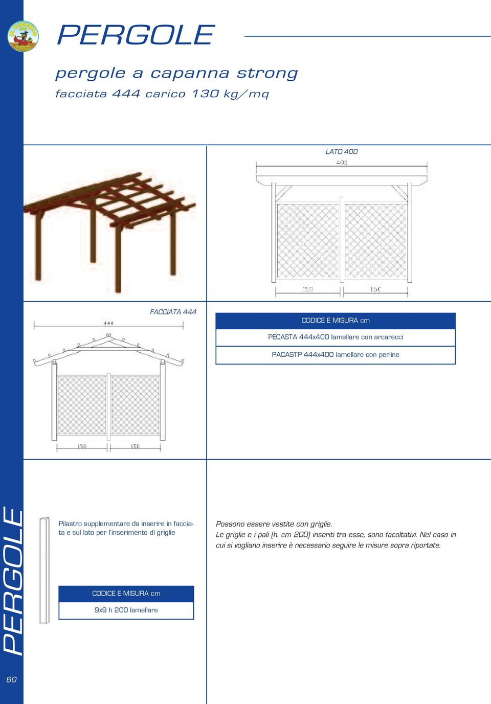 inserimento di griglie 9x9 h 200 lamellare Possono essere vestite con griglie. Le griglie e i pali (h.