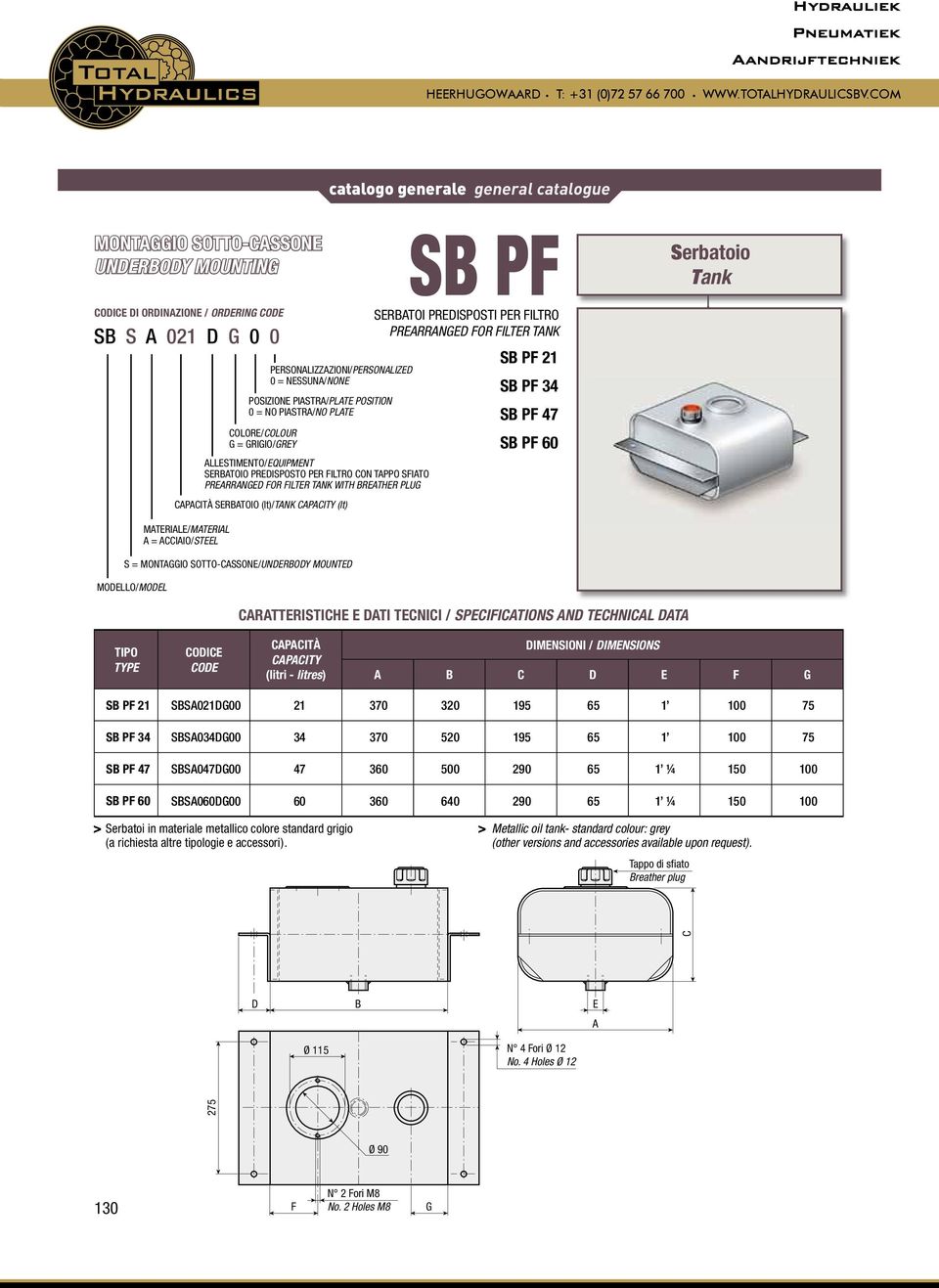 MO TED S OI P ISPOS I P IL O PRERR GED FOR FI TER T K S PF 21 S PF 34 S PF 47 S PF 60 CRTTERISTICHE E DTI TECNICI / SPECIFICTIONS ND TECHNICL DT TIPO TYPE CPCITÀ CPCITY (litri - litres) DIMENSIONI /