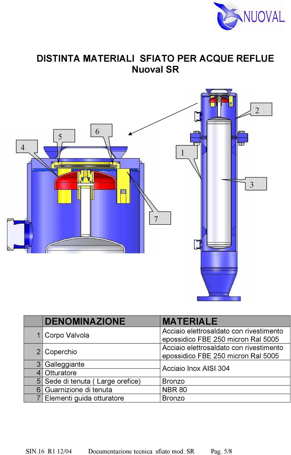 epossidico FBE 250 micron Ral 5005 3 Galleggiante 4 Otturatore Acciaio Inox AISI 304 5 Sede di tenuta ( Large orefice)