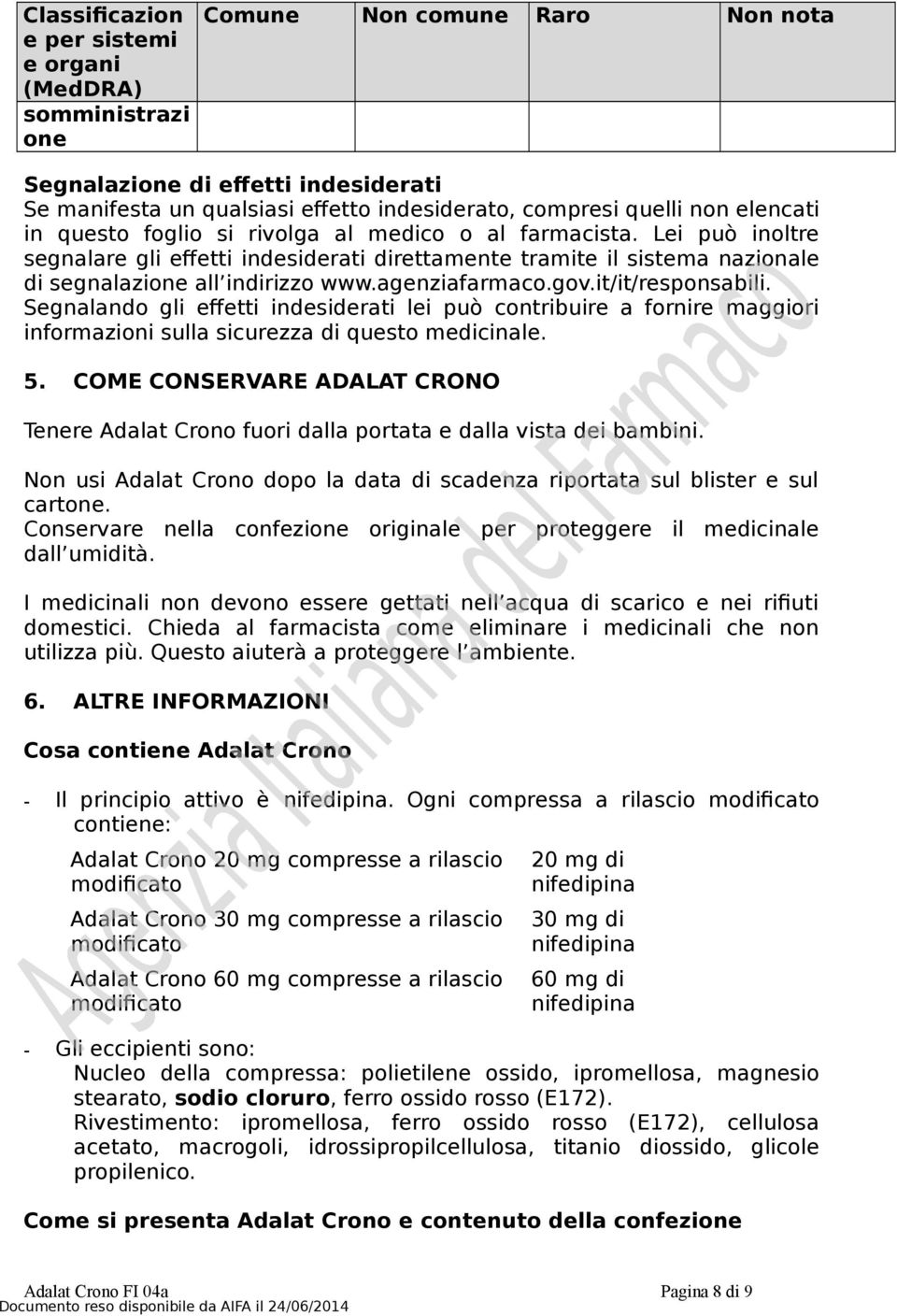 agenziafarmaco.gov.it/it/responsabili. Segnalando gli effetti indesiderati lei può contribuire a fornire maggiori informazioni sulla sicurezza di questo medicinale. 5.