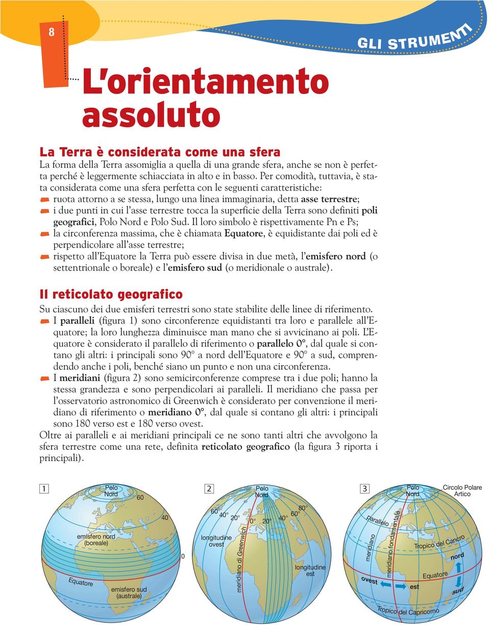 Per comodità, tuttavia, è stata considerata come una sfera perfetta con le seguenti caratteristiche: ruota attorno a se stessa, lungo una linea immaginaria, detta asse terrre; i due punti in cui l