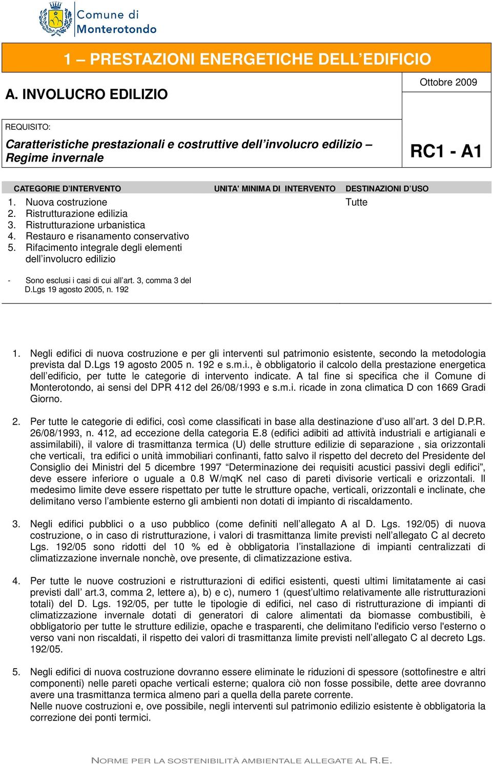 Nuova costruzione 2. Ristrutturazione edilizia 3. Ristrutturazione urbanistica 4. Restauro e risanamento conservativo 5.