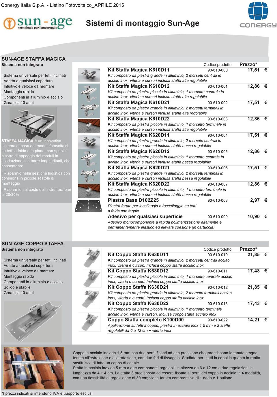 90-610-001 12,86 Montaggio rapido Componenti in alluminio e acciaio Kit composto da piastra piccola in alluminio, 1 morsetto centrale in acciao inox, viteria e cursori inclusa staffa alta regolabile