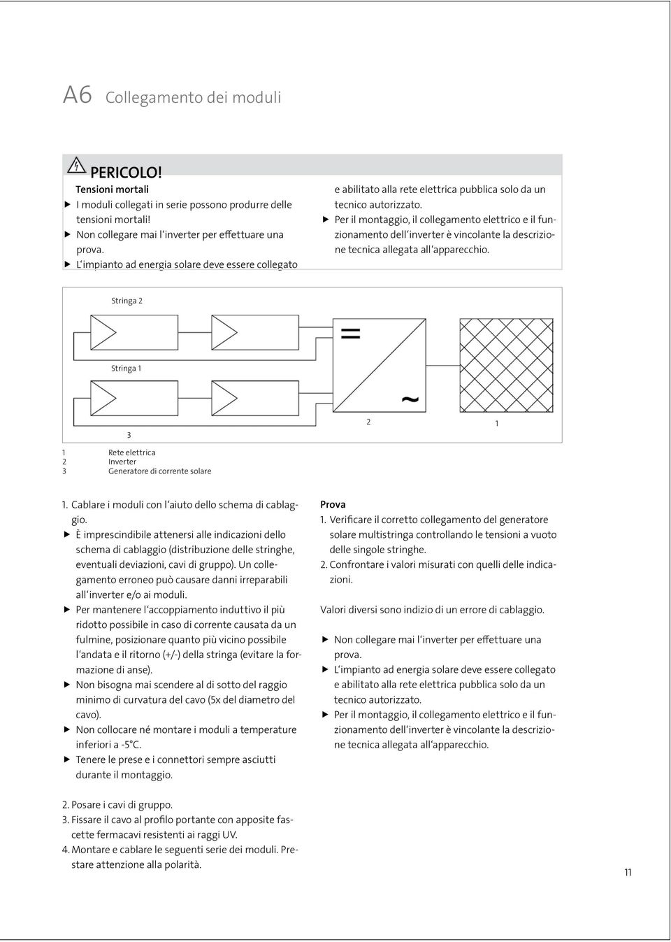 Per il montaggio, il collegamento elettrico e il funzionamento dell inverter è vincolante la descrizione tecnica allegata all apparecchio.