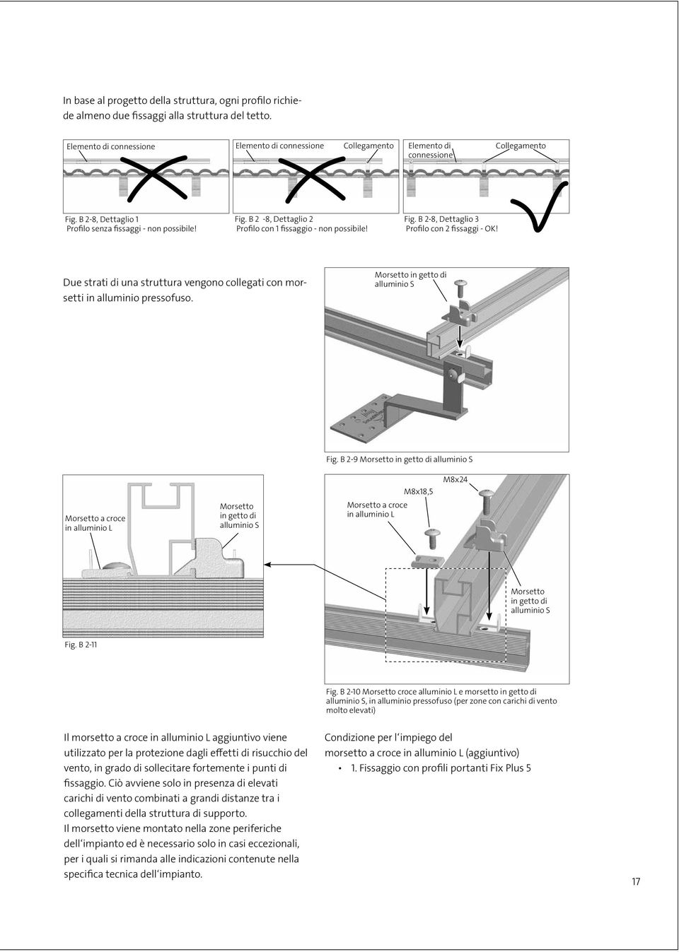 Fig. B 2-8, Dettaglio 3 Profilo con 2 fissaggi - OK! Due strati di una struttura vengono collegati con morsetti in alluminio pressofuso. Morsetto in getto di alluminio S Fig.