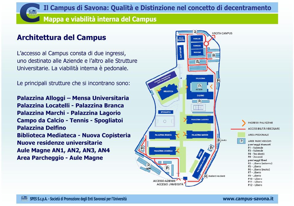 Le principali strutture che si incontrano sono: Palazzina Alloggi Mensa Universitaria Palazzina Locatelli - Palazzina Branca