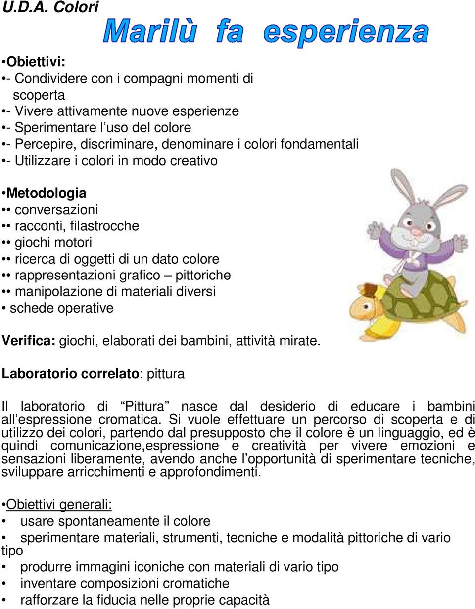 Utilizzare i colori in modo creativo Metodologia conversazioni racconti, filastrocche giochi motori ricerca di oggetti di un dato colore rappresentazioni grafico pittoriche manipolazione di materiali