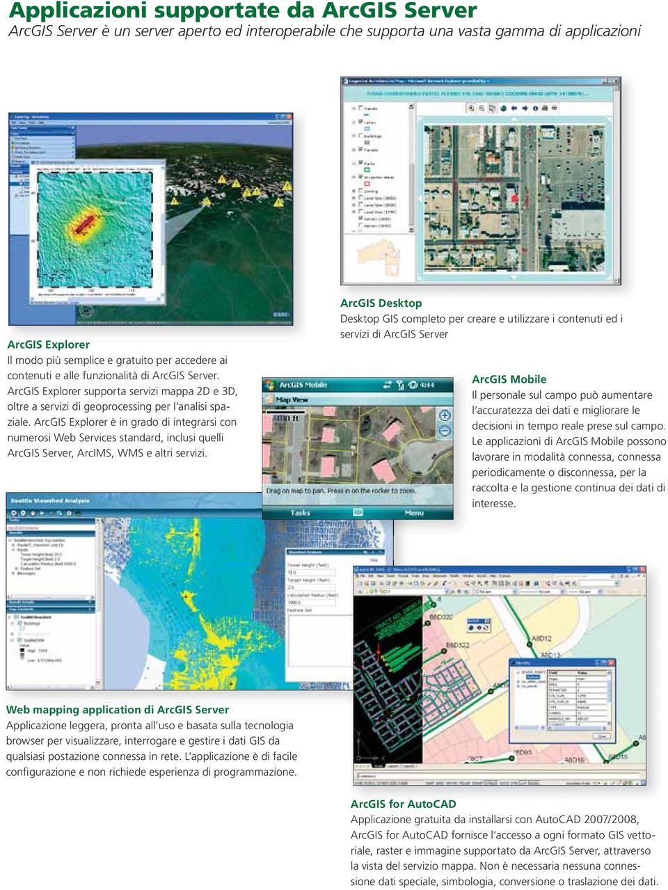 ArcGIS Explorer è in grado di integrarsi con numerosi Web Services standard, inclusi quelli ArcGIS Server, ArcIMS, WMS e altri servizi.