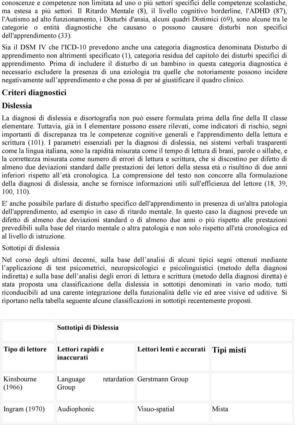 diagnostiche che causano o possono causare disturbi non specifici dell'apprendimento (33).