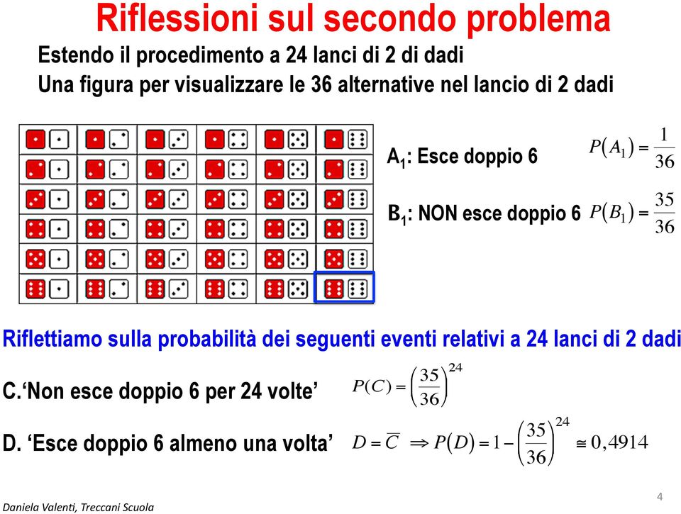 Riflettiamo sulla probabilità dei seguenti eventi relativi a 24 lanci di 2 dadi C.