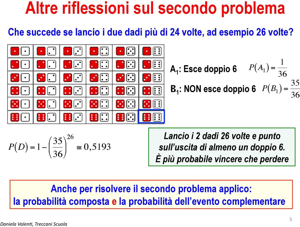 dadi 26 volte e punto sull uscita di almeno un doppio 6.