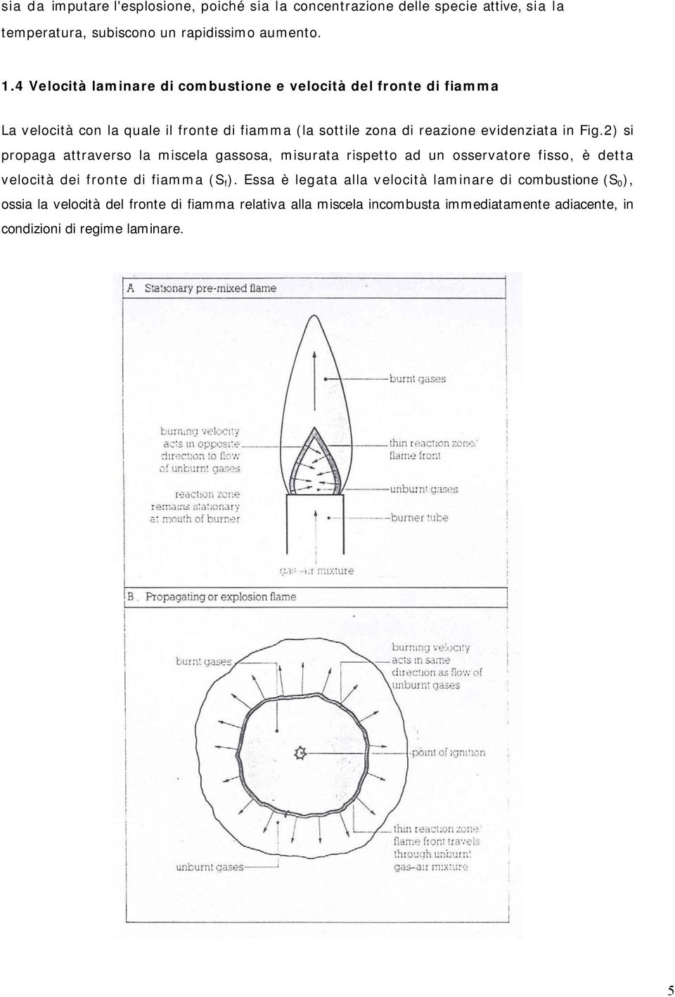 Fig.2) si propaga attraverso la miscela gassosa, misurata rispetto ad un osservatore fisso, è detta velocità dei fronte di fiamma (S f ).