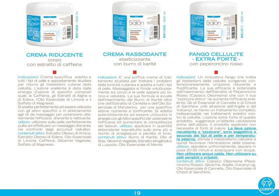 L azione snellente è data dalla sinergia d azione di specifici composti quali: la Caffeina, gli Estratti di Alghe e di Edera, l Olio Essenziale di Limone e il Solfato di Magnesio.