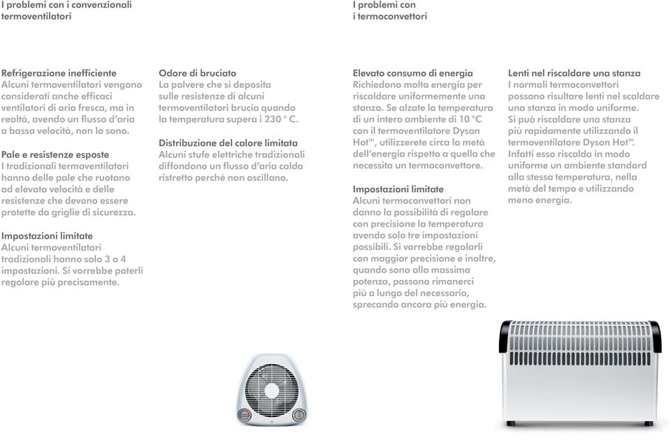 Pale e resistenze esposte I tradizionali termoventilatori hanno delle pale che ruotano ad elevata velocità e delle resistenze che devono essere protette da griglie di sicurezza.