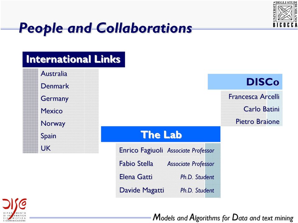 Professor Fabio Stella Elena Gatti Davide Magatti Associate Professor
