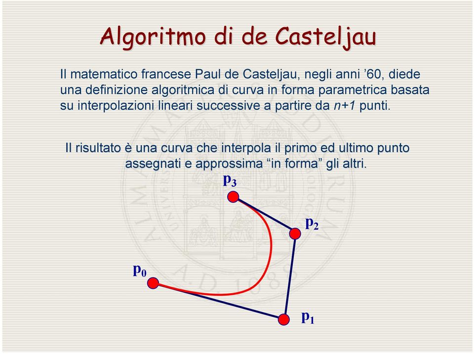 interpolazioni lineari successive a partire da n+1 punti.