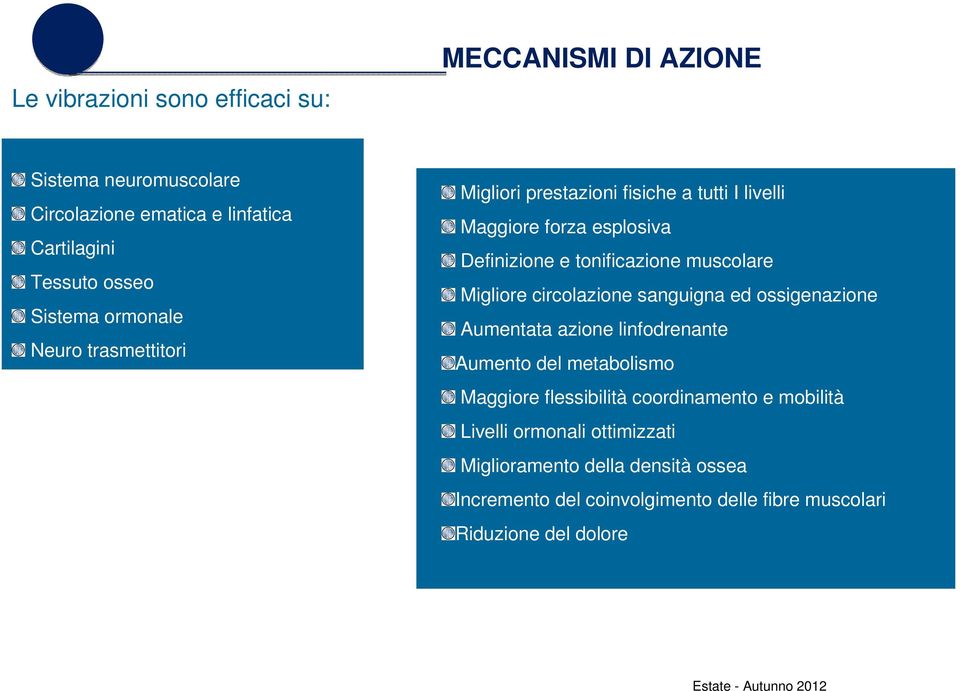 muscolare Migliore circolazione sanguigna ed ossigenazione Aumentata azione linfodrenante Aumento del metabolismo Maggiore flessibilità