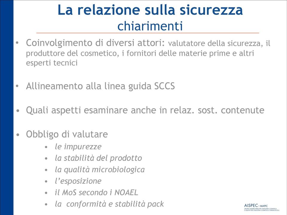 guida SCCS Quali aspetti esaminare anche in relaz. sost.