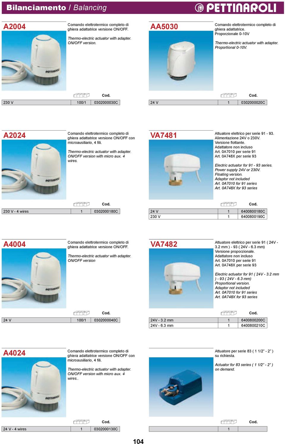 Alimentazione 24V o 230V. Versione flottante. Adattatore non incluso Art. 0A7010 per serie 91 Art. 0A748X per serie 93 Electric actuator for 91-93 series. Power supply 24V or 230V. Floating version.