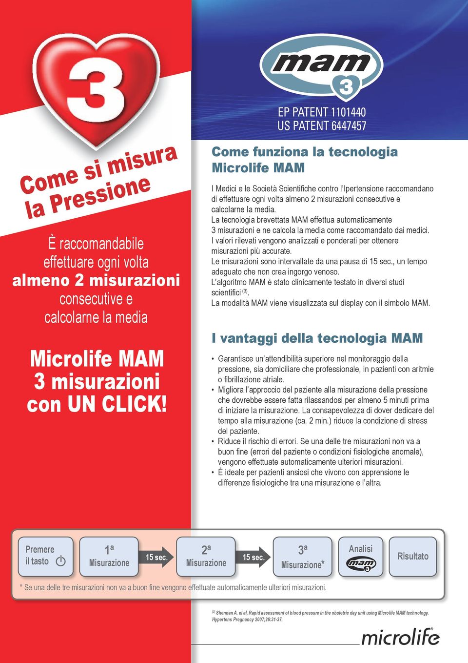 consecutive e calcolarne la media. La tecnologia brevettata MAM effettua automaticamente 3 misurazioni e ne calcola la media come raccomandato dai medici.