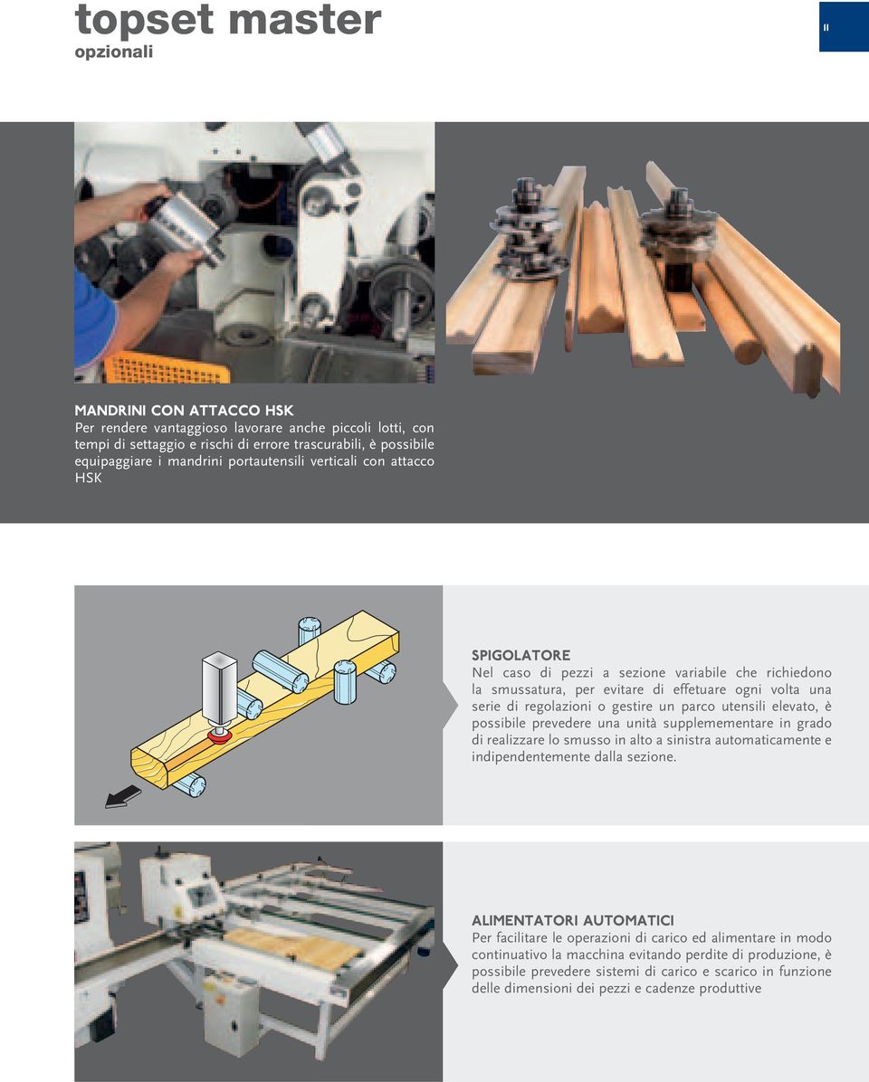 un parco utensili elevato, è possibile prevedere una unità supplemementare in grado di realizzare lo smusso in alto a sinistra automaticamente e indipendentemente dalla sezione.