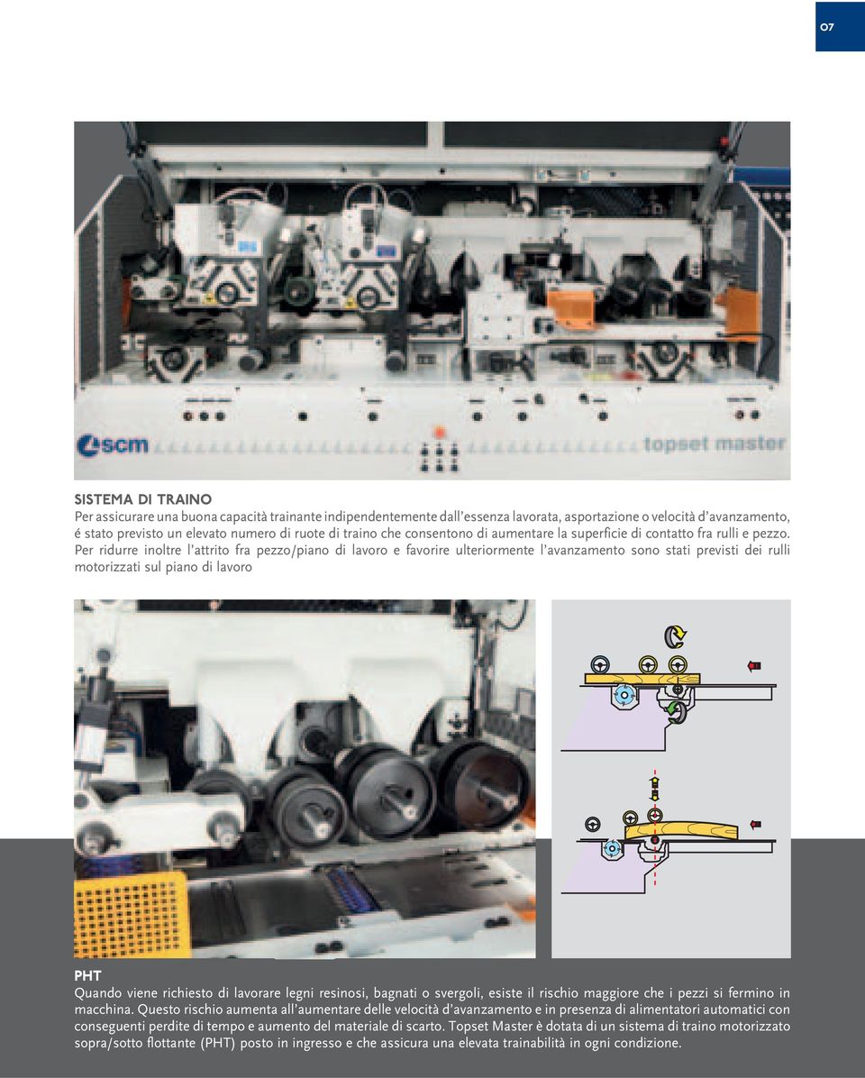 Per ridurre inoltre l attrito fra pezzopiano di lavoro e favorire ulteriormente l avanzamento sono stati previsti dei rulli motorizzati sul piano di lavoro PHT Quando viene richiesto di lavorare
