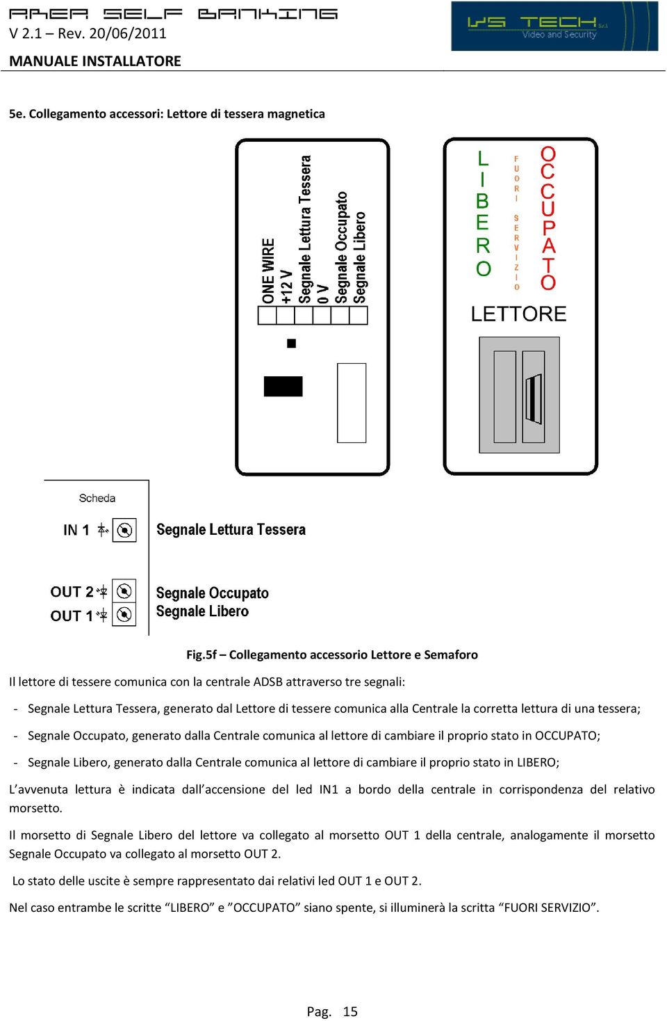 Centrale la corretta lettura di una tessera; - Segnale Occupato, generato dalla Centrale comunica al lettore di cambiare il proprio stato in OCCUPATO; - Segnale Libero, generato dalla Centrale