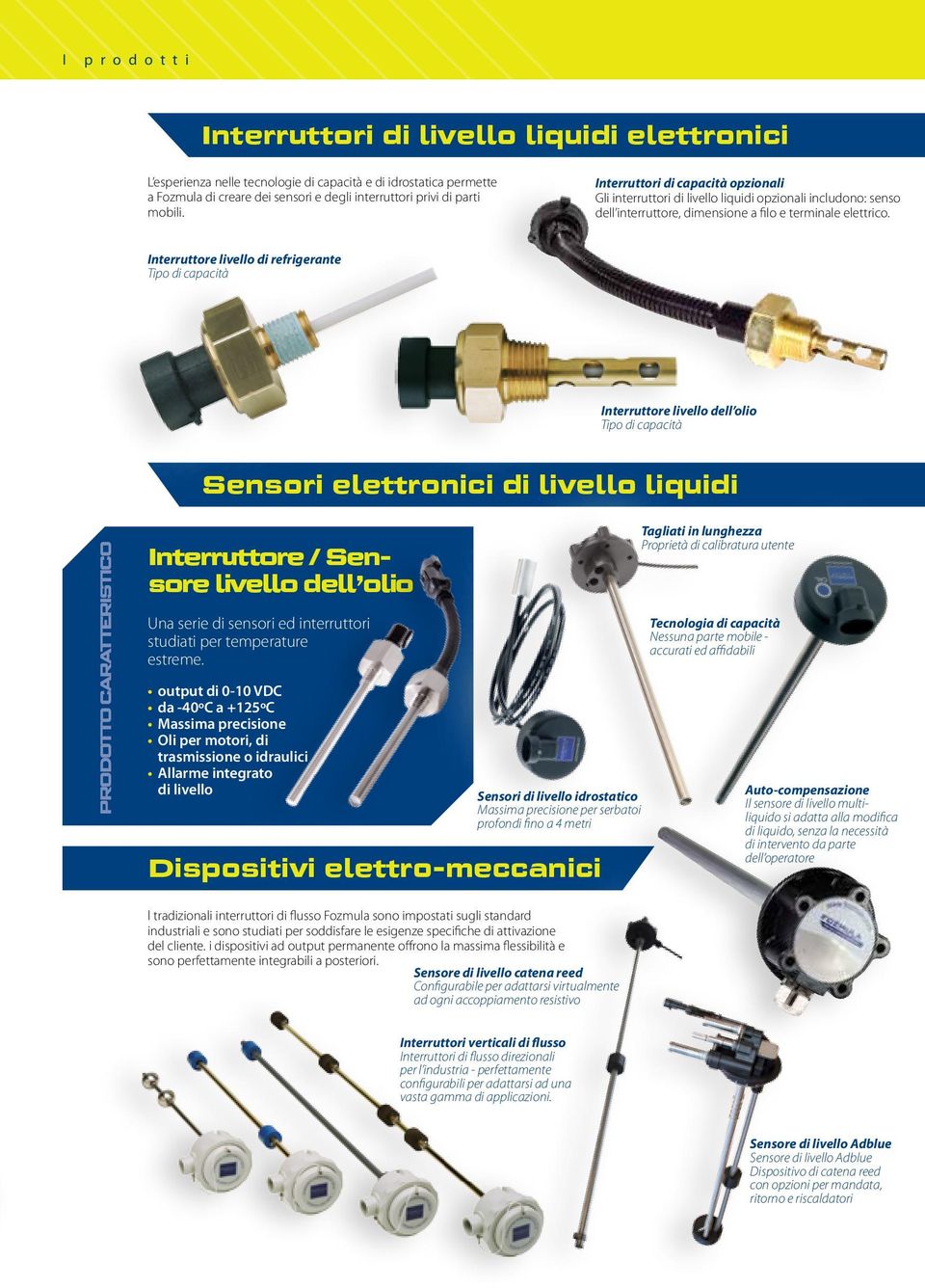 Interruttore livello di refrigerante Tipo di capacità Interruttore livello dell olio Tipo di capacità Sensori elettronici di livello liquidi PRODOTTO CARATTERISTICO Interruttore / Sensore livello