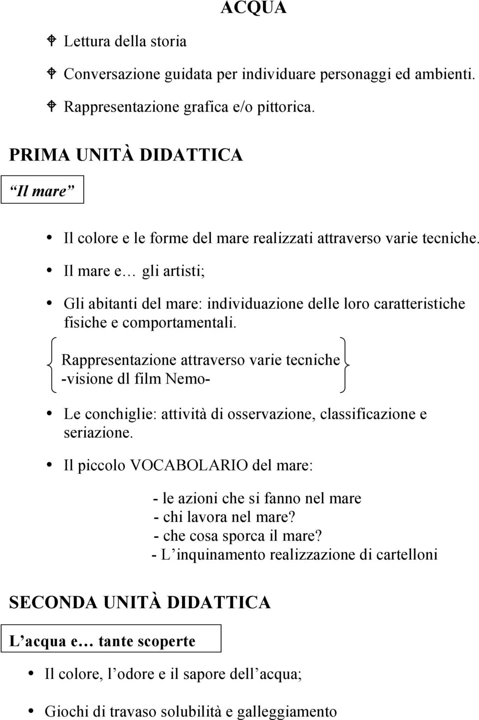 Il mare e gli artisti; Gli abitanti del mare: individuazione delle loro caratteristiche fisiche e comportamentali.