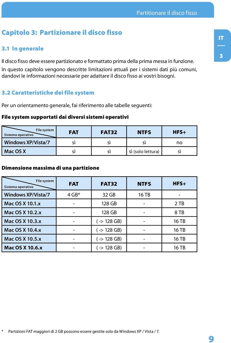 2 Caratteristiche dei file system Per un orientamento generale, fai riferimento alle tabelle seguenti: File system supportati dai diversi sistemi operativi File system Sistema operativo FAT FAT32